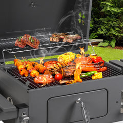 SWANEW Holzkohlegrill BBQ XXL Smoker mit Deckel, höhenverstellbarer Kohleschale, Grillwagen, mit Thermometer, verstellbaren Lüftungsöffnungen