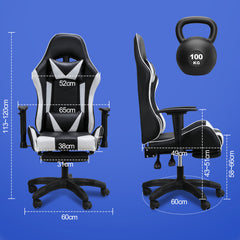 SWANEW Bürostuhl Gaming Stuhl, Ergonomischer Computerstuhl, Gaming Chair mit Fußstütze, Lendenkissen und Kopfkissen, 150 kg Belastbarkeit