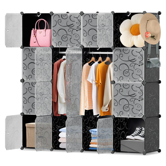 SWANEW DIY Kleiderschrank, 12/16/20 Würfel, Regalsystem, Offen Kunststoff Garderobe, Steckregal