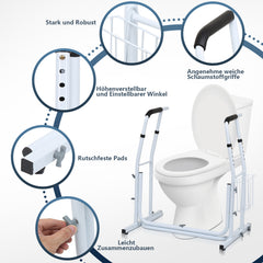 SWANEW Mobile Toiletten Aufstehhilfe, Toilettengestell mit Ablagekorb, Höhenverstellbar WC Stützgestell, Toilettenstützgestell für Senioren, Deaktiviert, Schwangere