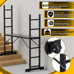 SWANEW Gerüst, Gerüstleiter, Arbeitsgerüst,  4 in 1Alu Mobile Mehrzweckleiter 2x6 Stufen