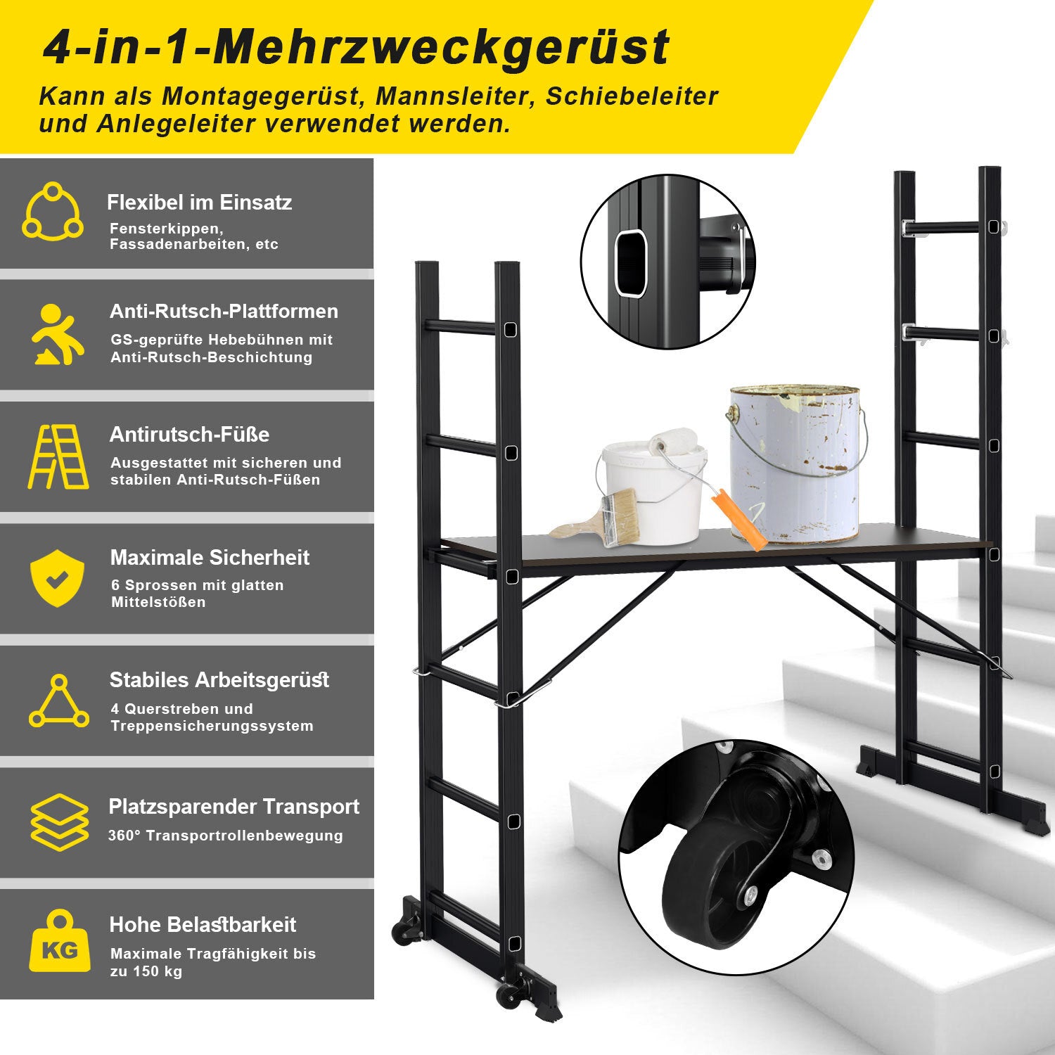 Mehrzweckleiter 4-in-1 Aluminium Leiter 6+6 Stufen