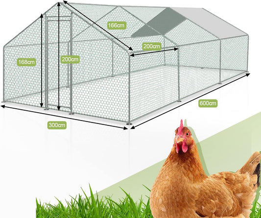 SWANEW Hühnerstall Freilaufgehege 3 x 6 x 2 m, Stahl Verzinkt Kleintierstall Freilauf Vogelkäfig Hühnerkäfig mit Schloss