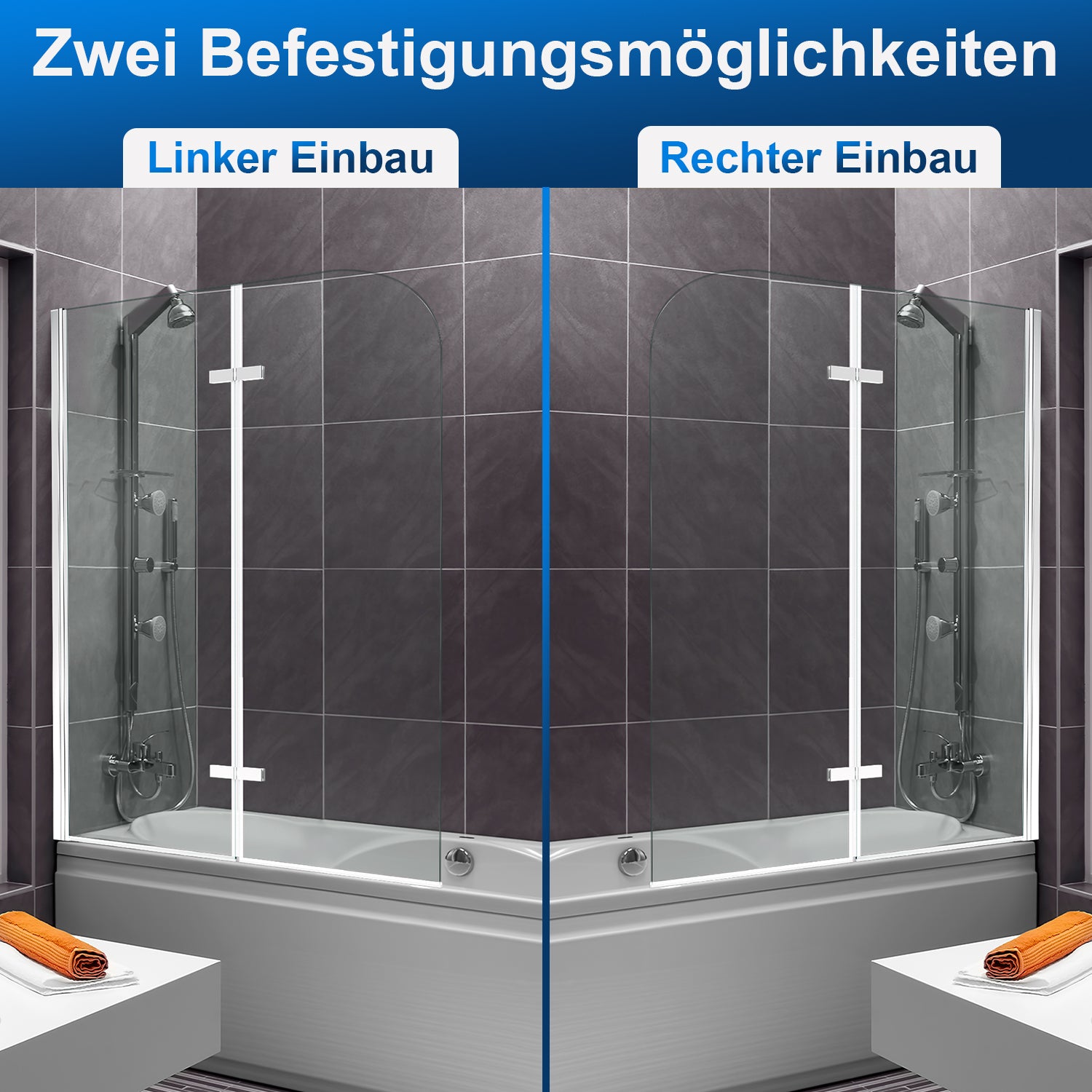 SWANEW Duschwand für Badewanne, 2/3-Teilig faltbar & drehbar Badewannenaufsatz, Duschtrennwand, 6mm ESG Sicherheitsglas Spritzwasserschutz