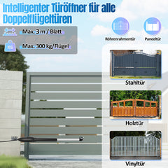 SWANEW Automatischer Flügeltorantrieb, Doppelflügeltorantrieb, Torantrieb Drehtorantrieb Toröffner Drehtoröffner Set Max 6m, 300kg / 3m pro Flügel (50Wx2)