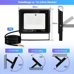 SWANEW RGB LED Strahler Außen mit Fernbedienung, 10/20/30/50 W Fluter LED Dimmbar, Flutlicht IP66 Wasserdicht, 4 Modi