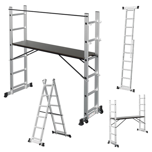 SWANEW Mehrzweckleiter 4-in-1 Aluminium Leiter 6+6 Stufen – Arbeitsgerüst, Stehleiter & Anlegeleiter bis 150 kg, klappbare Multifunktionsleiter für Haus, Garten & Baustelle