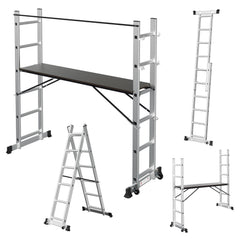 SWANEW Mehrzweckleiter 4-in-1 Aluminium Leiter 6+6 Stufen – Arbeitsgerüst, Stehleiter & Anlegeleiter bis 150 kg, klappbare Multifunktionsleiter für Haus, Garten & Baustelle