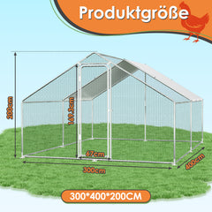 SWANEW Hühnerstall, Freilaufgehege mit Schloss, 3x4x2m, Kleintierstall Freigehege, Vogelkäfig