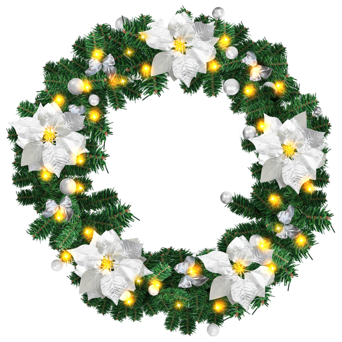 SWANEW 2.7M Weihnachtsgirlande, Künstlich Tannengirlande mit Beleuchtung inkl.Deko, Batteriebetrieben mit 50 LEDs Warmweiß, Weihnachtskranz Weihnachtsdeko Girlande