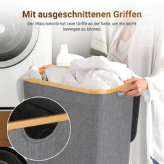 SWANEW Wäschekorb mit Deckel, Waschesammler, 2Fächer, 100L/145L/160L