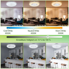 SWANEW 80W Deckenventilator mit Beleuchtung und Fernbedienung WLAN Ø55 cm, 6 Geschwindigkeiten, Dimmbar, Timer, Sommer-Winterbetrieb für Schlafzimmer Wohnzimmer [Energieklasse E]
