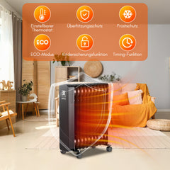 SWANEW Ölradiator Elektroheizung 2500W, Thermostat, Ölheizung  Energiesparend