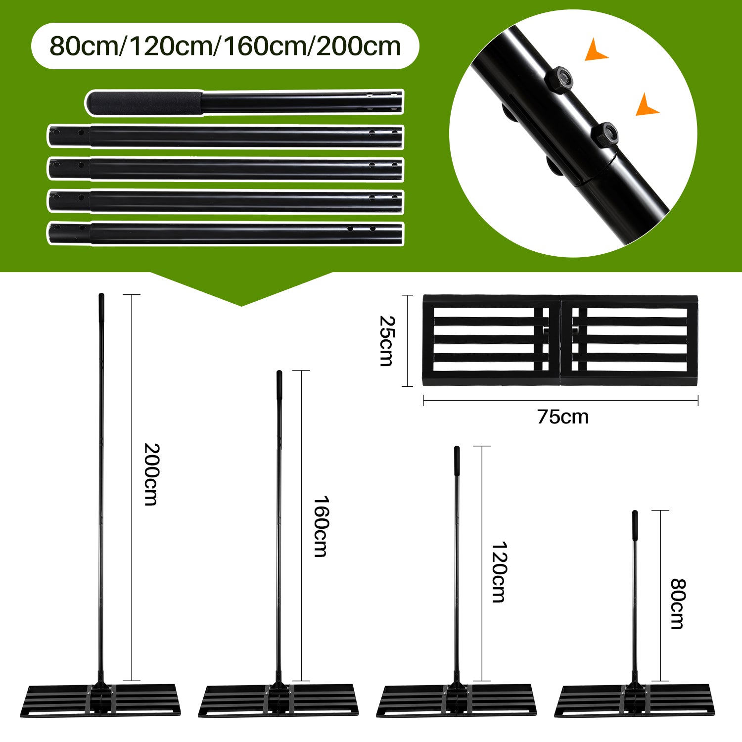 Rasenrakel 75 x 25 cm mit 2 m Stiel