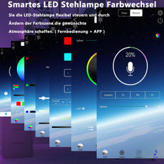 SWANEW LED-Stehlampe mit Fernbedienung und RGB-Farbwechsel, Wohnzimmer Dimmbar, 156cm Moderne weiß Stoffschirm [Energieklasse F]