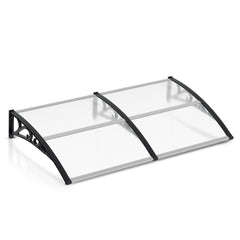 SWANEW Vordach für Haustür 100 x 300cm, 5 mm Überdachung Haustür aus Aluminium und Polycarbonat, Transparentes Pultbogenvordach, Pultvordach, Türdach für draußen Regenschutz