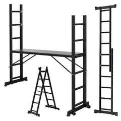 SWANEW Gerüst, Gerüstleiter, Arbeitsgerüst,  4 in 1Alu Mobile Mehrzweckleiter 2x6 Stufen