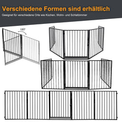 SWANEW Kaminschutzgitter mit Tür 304 cm Baby Absperrgitter, Tierschutzgitter für Kinder, 5-teilig (je 60 x 75 cm) Schwarz