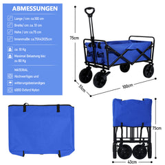 SWANEW Bollerwagen faltbar Transportkarre Gerätewagen mit 360 Grad drehbaren Rädern, 96L 100KG Tragkraft, Seitentasche Getränkehalter verstellbarem Griff