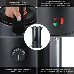 SWANEW Glühweinkocher 10L, 1800W Heißgetränkespender Glühweinkessel Edelstahl Glühweinautomat  mit Zapfhahn Thermostat, Einstellbare Temperatur von 30-110°C