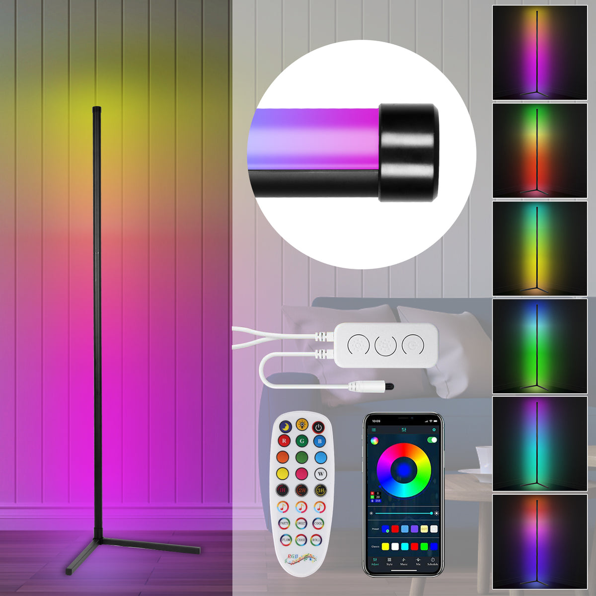 SWANEW LED Stehleuchte 7W Lichtsäule bunt Dimmbar RGB Stehlampe Eckleuchte Farbig