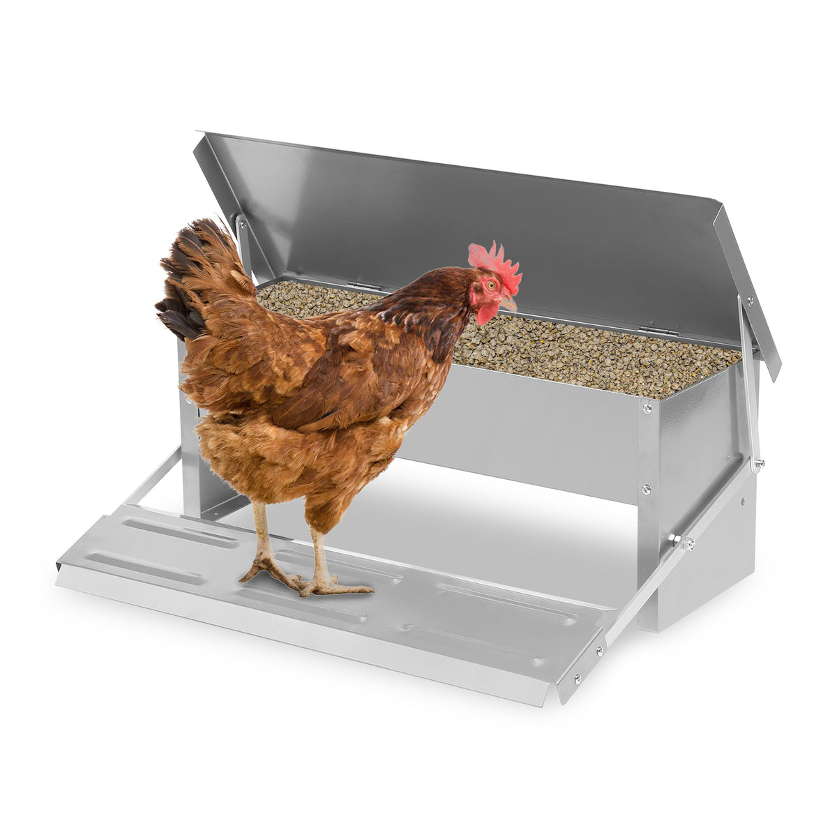SWANEW Futterautomat für hühner Geflügel mit Deckel Futterspender, 5kg Fußpedal selbstöffnender Futtertrog automat hühnerfutter
