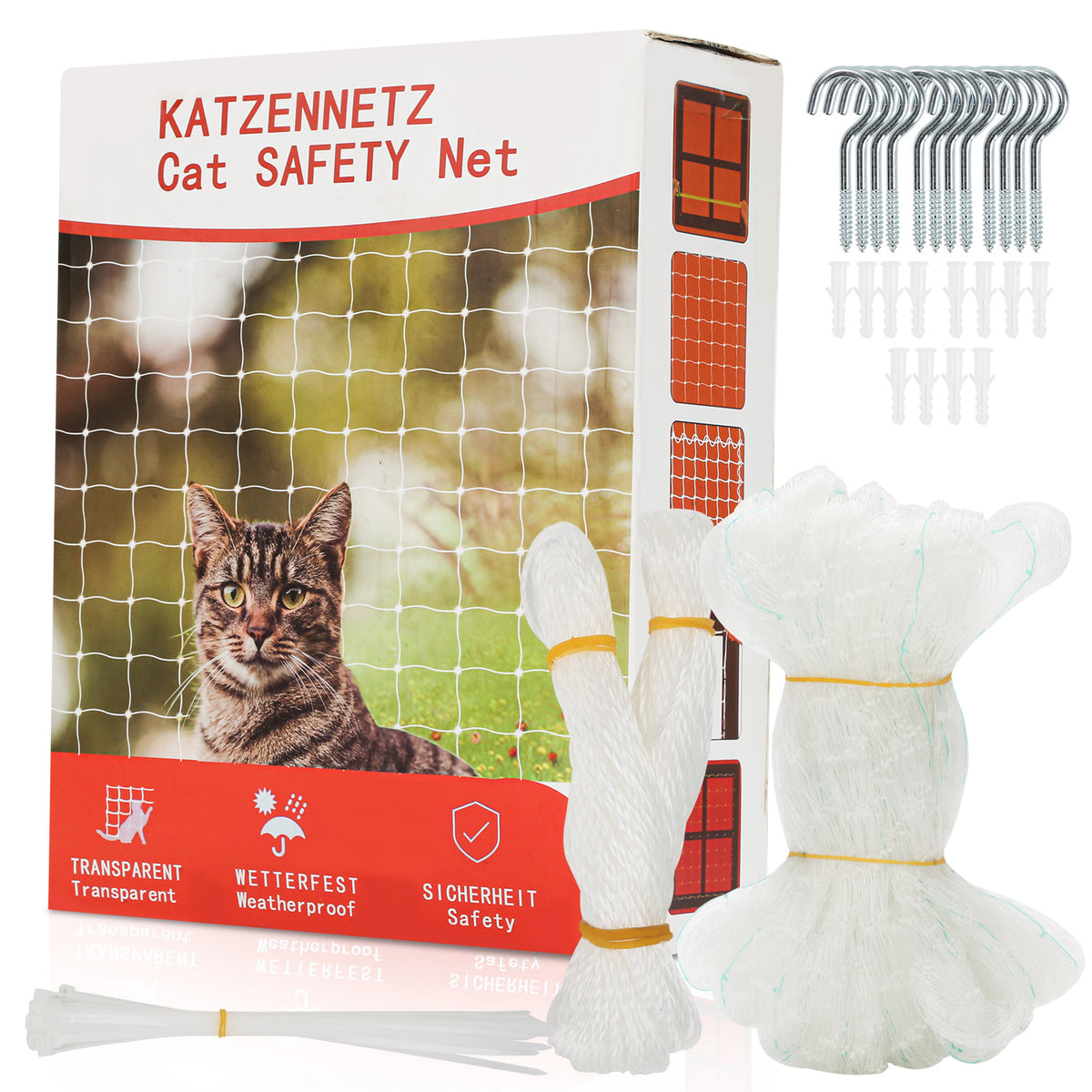 SWANEW Katzennetz, Katzenschutznetz, Fensterschutzgitter, Balkonnetz, 3x8m
