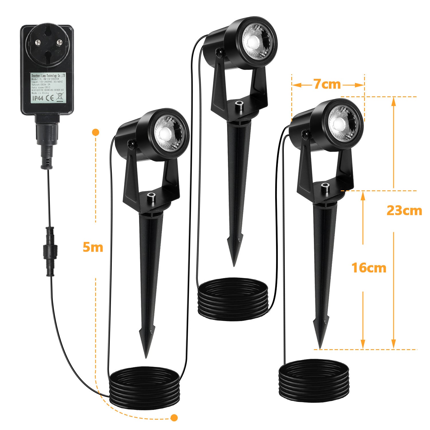SWANEW LED Gartenbeleuchtung mit Erdspieß, 6er Set Gartenstrahler Warmweiß, Gartenleuchte IP65 Wasserdicht, Gartenlampe Wegbeleuchtung mit Stecker