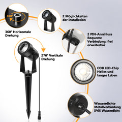 SWANEW LED Gartenbeleuchtung mit Erdspieß, 6er Set Gartenstrahler Warmweiß, Gartenleuchte IP65 Wasserdicht, Gartenlampe Wegbeleuchtung mit Stecker