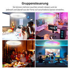 SWANEW Deckenventilator mit RGB LED Beleuchtung, 6 Geschwindigkeiten,  Stufenloses Dimmen, φ49cm, Ventilator Lüfter Deckenlampe