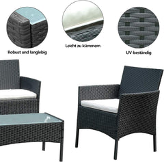 Polyrattan Sitzgruppe Set, Balkonmöbel, Gartenmöbel Set mit Sitzkissen, Lounge-Set, Terrassenmöbel für Balkon, Terrasse