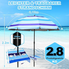 SWANEW Strandschirm Schirm Balkon Strand Terassenschirm 213cm Camping Sonnenschirm mit Tisch&Haken&Tragetasche