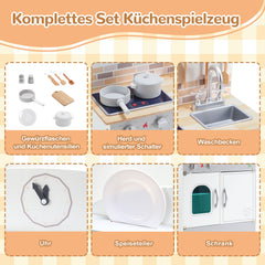 SWANEW Spielzeugküche, Kinderküche, Spielküche Kochset, aus Holz, mit Sound- und Licht