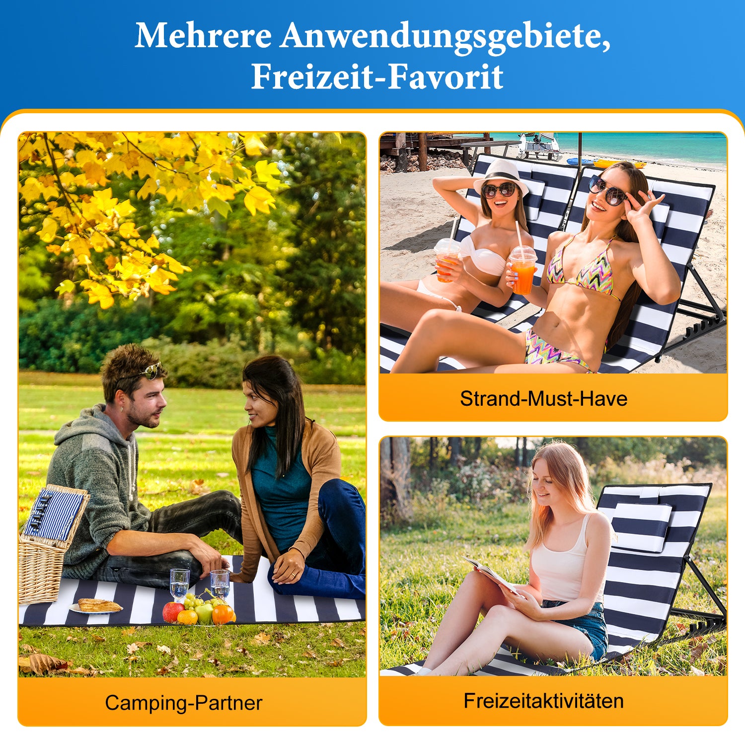 Strandmatte klappbar mit Rückenlehne