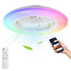 SWANEW Deckenventilator mit RGB LED Beleuchtung, 6 Geschwindigkeiten,  Stufenloses Dimmen, φ49cm, Ventilator Lüfter Deckenlampe