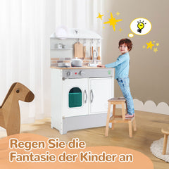 SWANEW Spielzeugküche, Kinderküche, Spielküche Kochset, aus Holz, mit Sound- und Licht