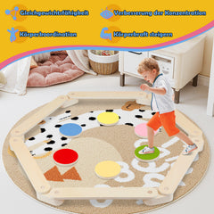 SWANEW Schwebebalken aus Holz, Balancierbalken mit 6 Balanciersteine, für Indoor und Outdoor, Spielzeug für Balance-Koordination, Mit Aufbewahrungstasche, geeignet für Kinder im Alter von 3-7 Jahren