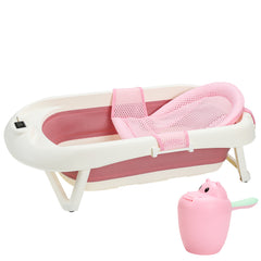 SWANEW Faltbare Baby Badewanne Babywanne mit Thermometer, Badekissen, Haarwaschbecher, babybadewanne, Babybadewanne mit gestell ab 0-3 Jahre