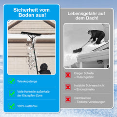 SWANEW Photovoltaik Schneeschieber Mit Rollen, Dachräumer, 108-360 cm Alu teleskopierbar