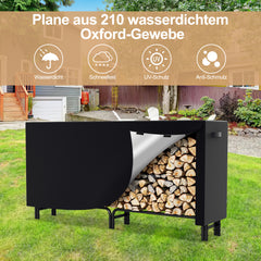 SWANEW Großes Kaminholzregal mit wasserdichter Abdeckung Feuerholzregal Metall Schwarz 244x34.5x124cm Brennholzregal für Innen- und Außenbereich Wetterfest
