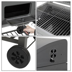 SWANEW Holzkohlegrill BBQ XXL Smoker mit Deckel, höhenverstellbarer Kohleschale, Grillwagen, mit Thermometer, verstellbaren Lüftungsöffnungen