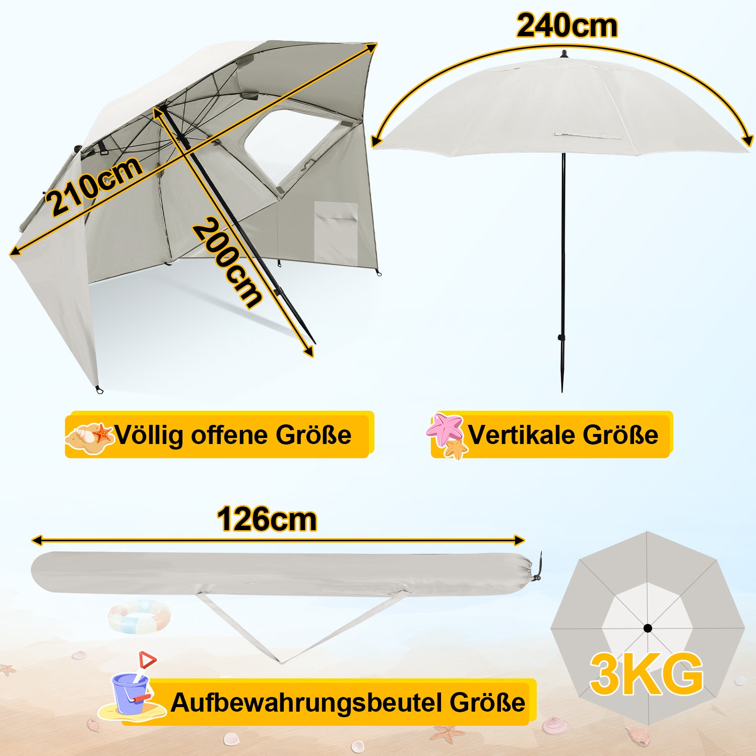 2 in 1 Sonnenschirm Alu Strandschirm 