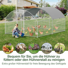 SWANEW Hühnerstall Freilaufgehege XL mit Schloss, 3x2x2m Verzinkter Stahl Hühnerhaus Freigehege Outdoor Geflügelstall Kuppeldach