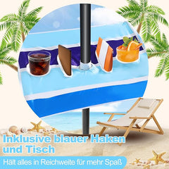 SWANEW Strandschirm Schirm Balkon Strand Terassenschirm 213cm Camping Sonnenschirm mit Tisch&Haken&Tragetasche
