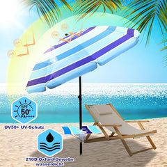 SWANEW Strandschirm Schirm Balkon Strand Terassenschirm 213cm Camping Sonnenschirm mit Tisch&Haken&Tragetasche