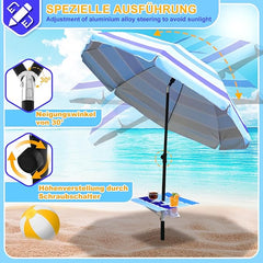 SWANEW Strandschirm Schirm Balkon Strand Terassenschirm 213cm Camping Sonnenschirm mit Tisch&Haken&Tragetasche