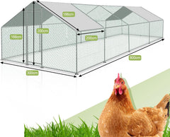 SWANEW Hühnerstall, 3 * 8 * 2m Metall Freilaufgehege Freigehege, Hühnerkäfig Kleintierstall Voliere mit Dachplane, Heimtiergehege