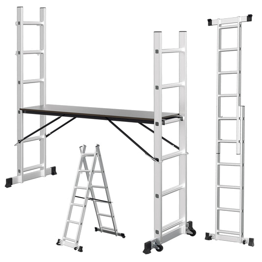 SWANEW Gerüst, Gerüstleiter, Arbeitsgerüst,  4 in 1Alu Mobile Mehrzweckleiter 2x6 Stufen