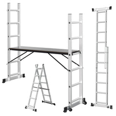 SWANEW Gerüst, Gerüstleiter, Arbeitsgerüst,  4 in 1Alu Mobile Mehrzweckleiter 2x6 Stufen