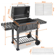 SWANEW Holzkohlegrill BBQ XXL Smoker mit Deckel, höhenverstellbarer Kohleschale, Grillwagen, mit Thermometer, verstellbaren Lüftungsöffnungen